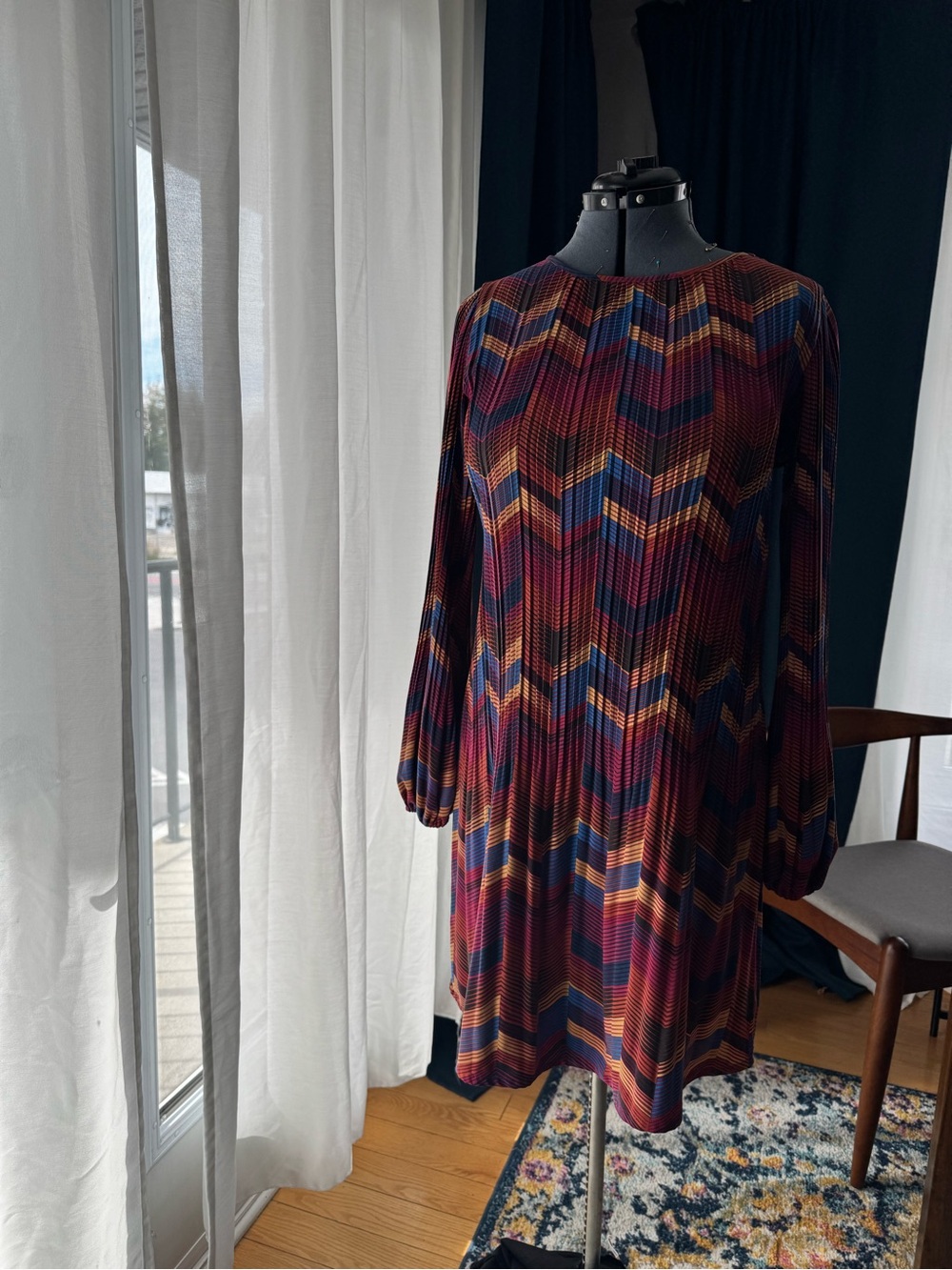 Carolina Belle Burgundy Multi Chevron Long Sleeve Dress